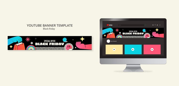 PSD gratuito modello banner youtube per i saldi del black friday