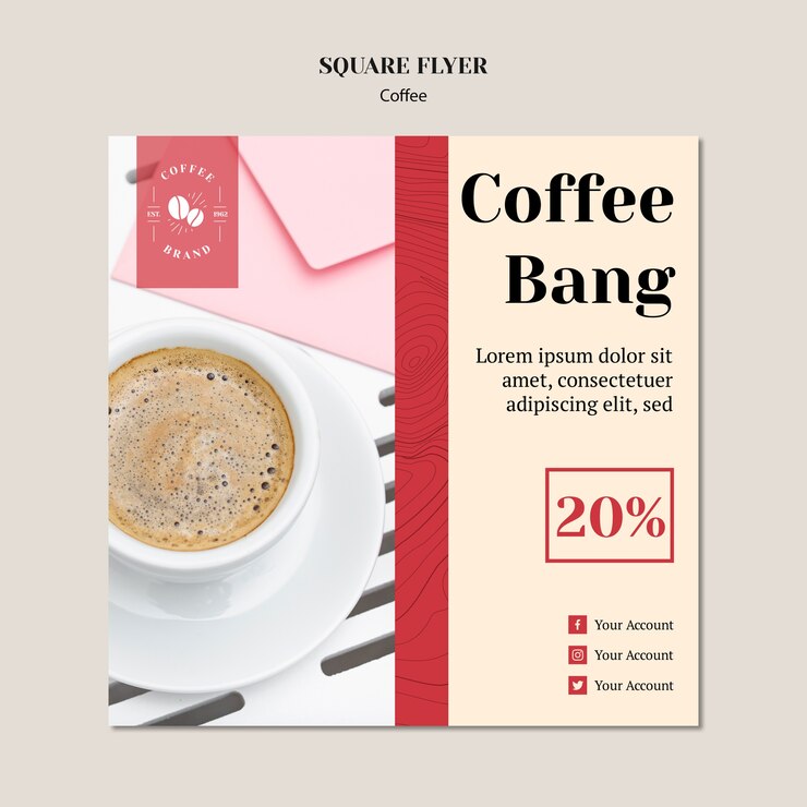 PSD gratuito modello creativo dell'aletta di filatoio del quadrato della caffetteria