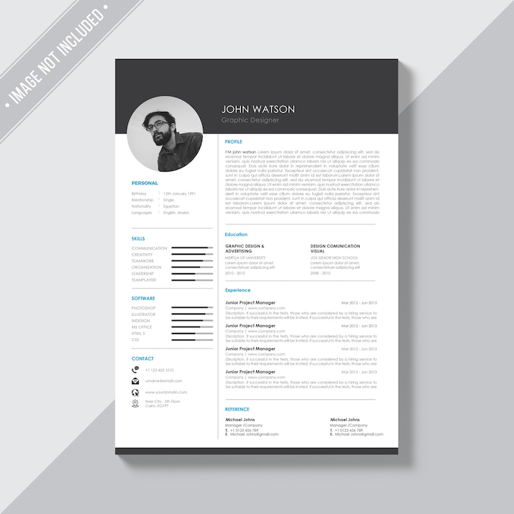 PSD gratuito modello cv in bianco e nero