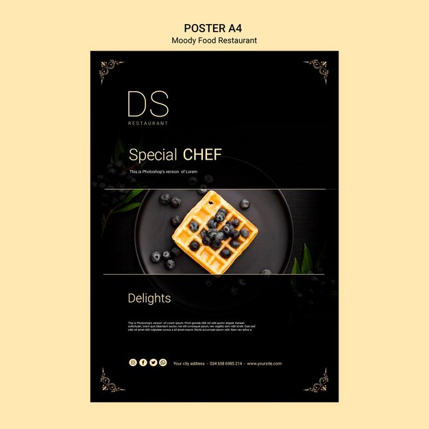 Modello del manifesto a4 del ristorante di cibo lunatico