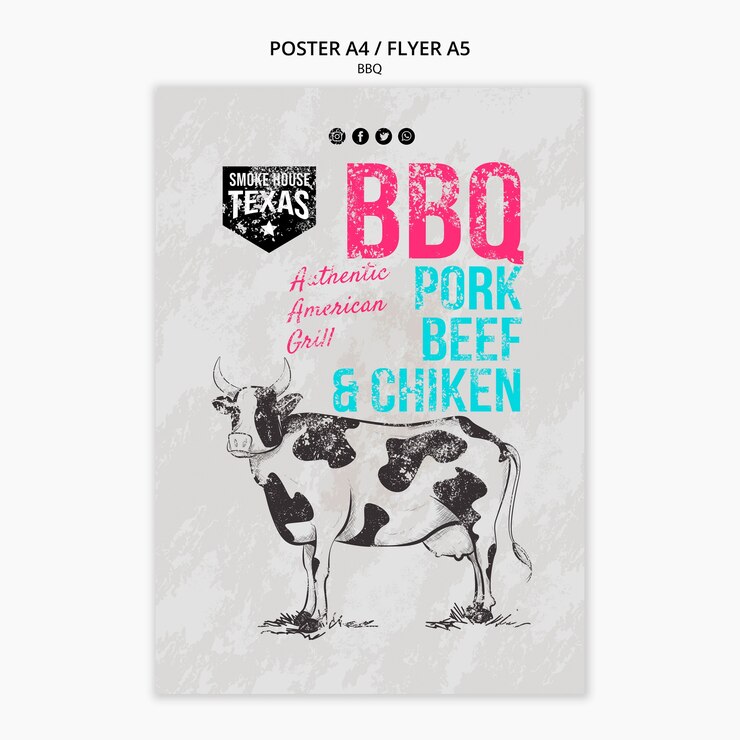 PSD gratuito modello del manifesto del bbq con la mucca