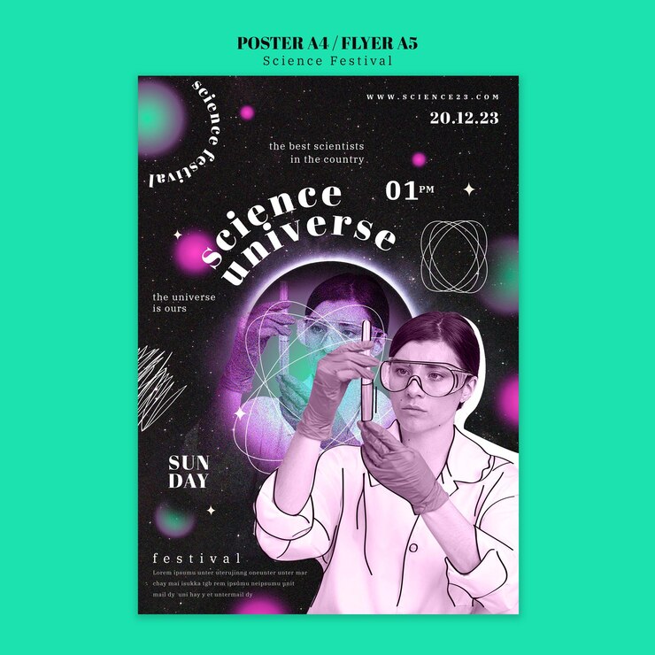 PSD gratuito modello del manifesto del festival della scienza