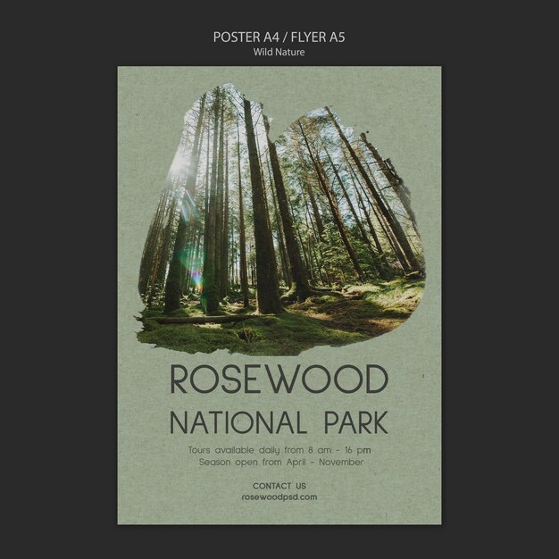 Modello del manifesto del parco nazionale del palissandro con gli alberi alti