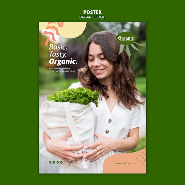 Modello del manifesto dell'insalata della holding della donna