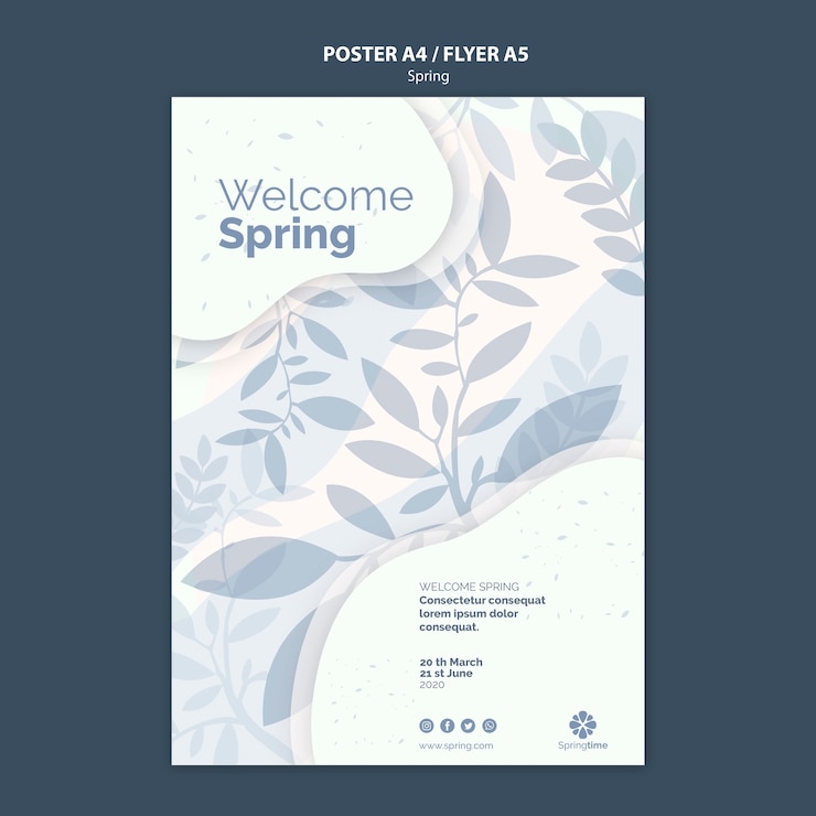PSD gratuito modello del manifesto della primavera con le foglie
