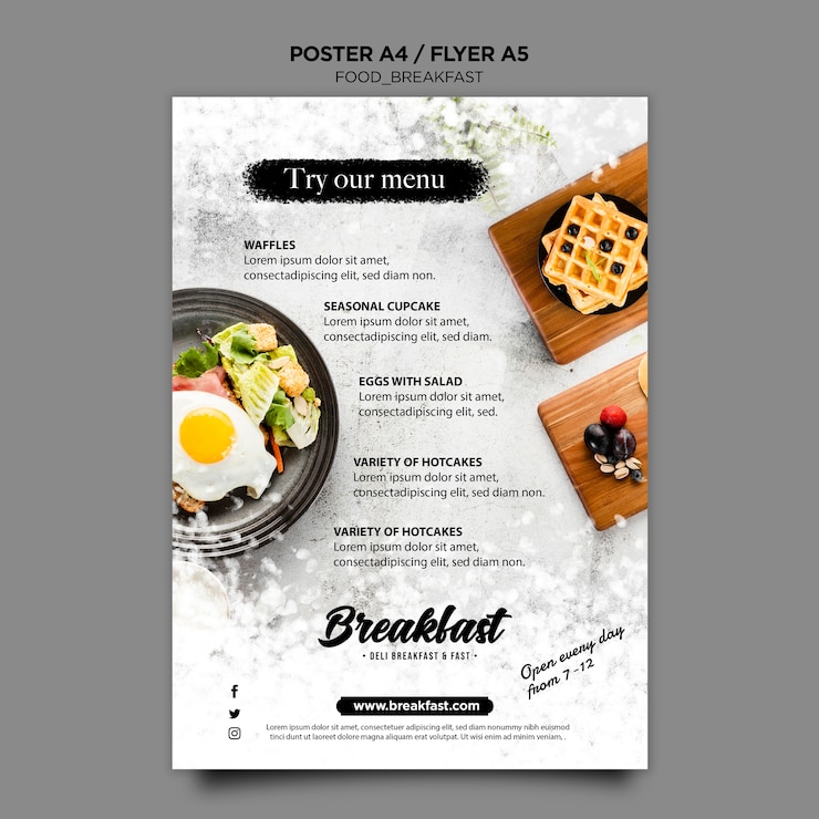 PSD gratuito modello del manifesto di concetto di colazione