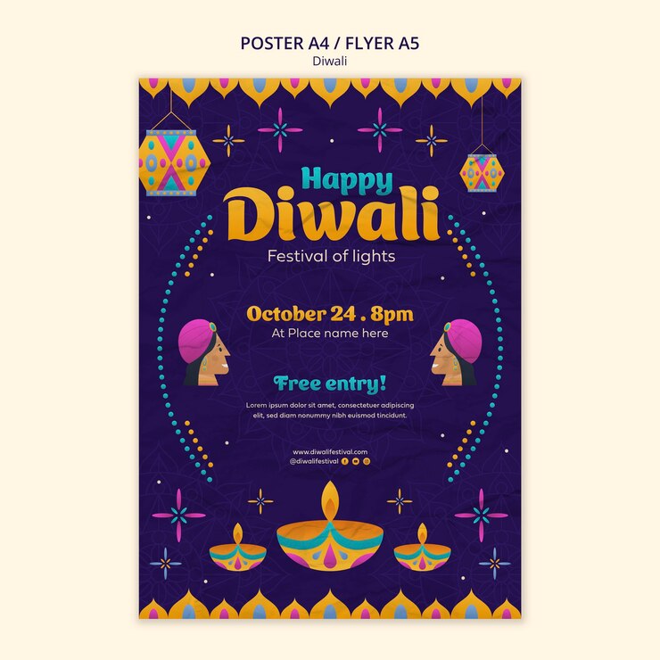 PSD gratuito modello del manifesto di diwali design piatto