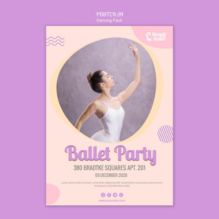 PSD gratuito modello del manifesto di giorno di balletto