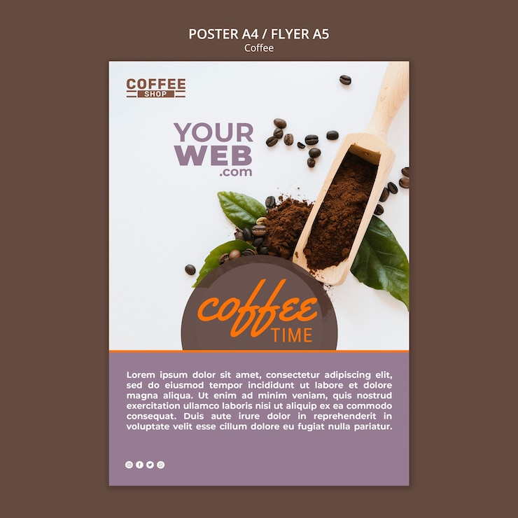 PSD gratuito modello del manifesto di tempo del caffè