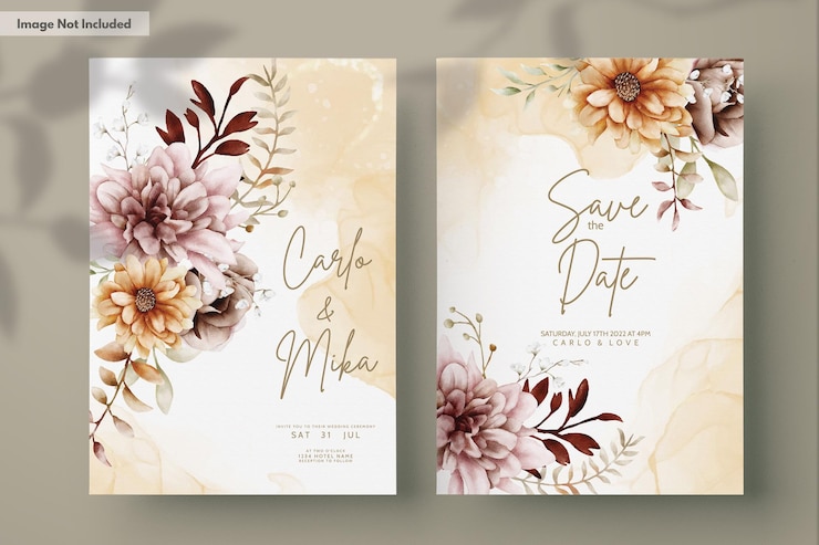 PSD gratuito modello dell'invito di nozze del fiore e delle foglie di autunno dell'acquerello