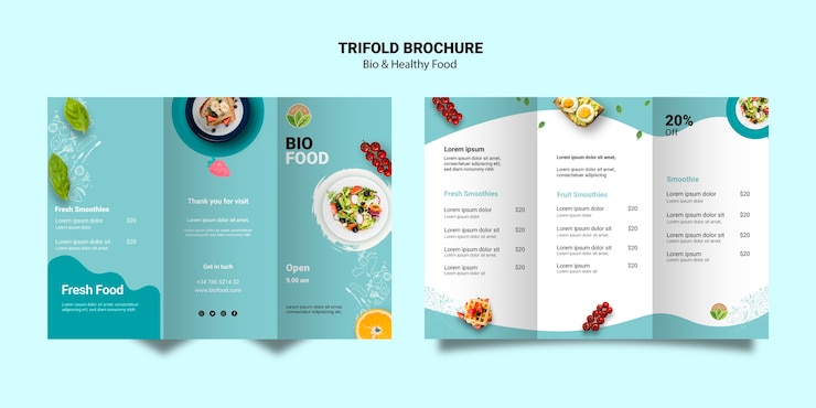 PSD gratuito modello dell'opuscolo con cibo sano