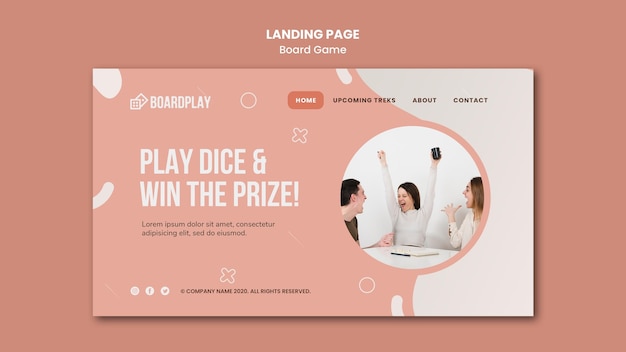 Modello della pagina di destinazione del concetto di gioco da tavolo