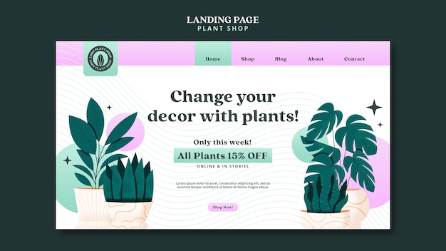 Modello della pagina di destinazione del negozio di piante