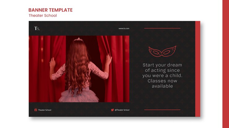 PSD gratuito modello di annuncio della scuola di teatro banner