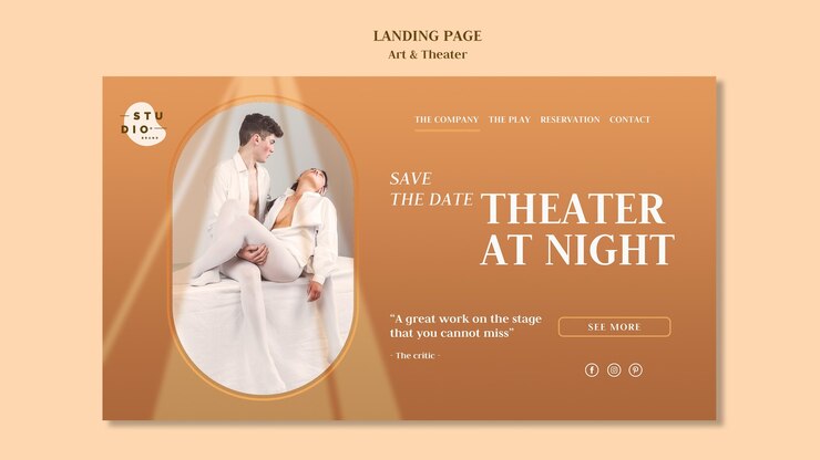 PSD gratuito modello di annuncio per arte e teatro della pagina di destinazione