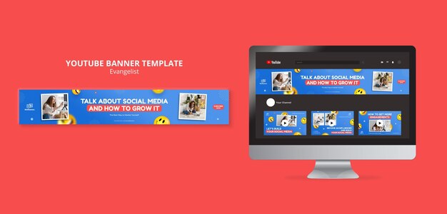 Modello di arte del canale youtube influencer design piatto