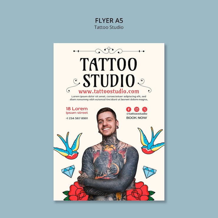 PSD gratuito modello di artista del tatuaggio