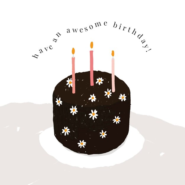 Modello di auguri di compleanno online psd con illustrazione di torta carina