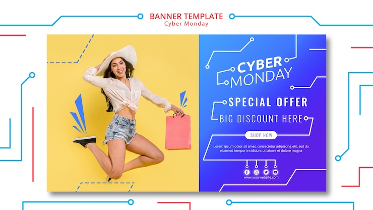 PSD gratuito modello di bandiera del circuito di cyber lunedì