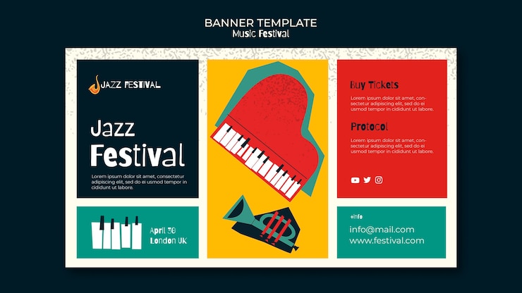 PSD gratuito modello di bandiera del festival musicale
