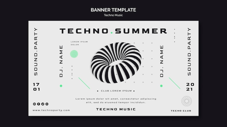 PSD gratuito modello di banner astratto festival di musica techno