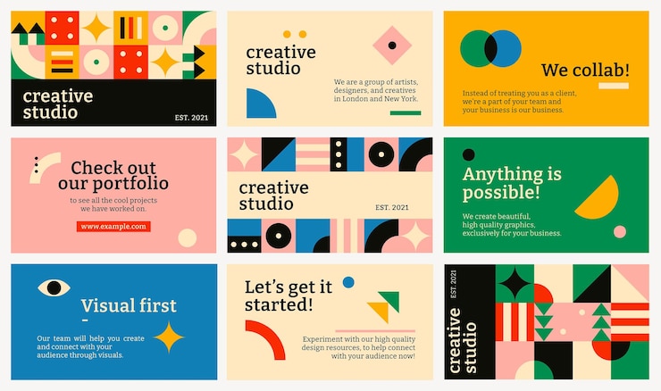 PSD gratuito modello di banner blog modificabile psd set di design piatto ispirato bauhaus