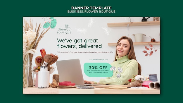 Modello di banner boutique di fiori con offerta
