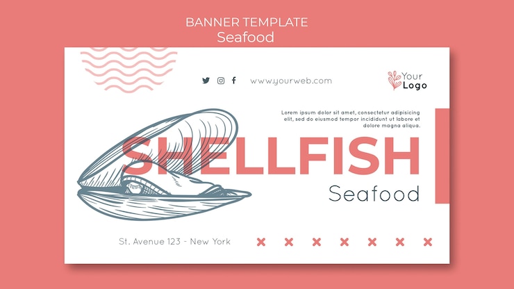 PSD gratuito modello di banner concetto di frutti di mare