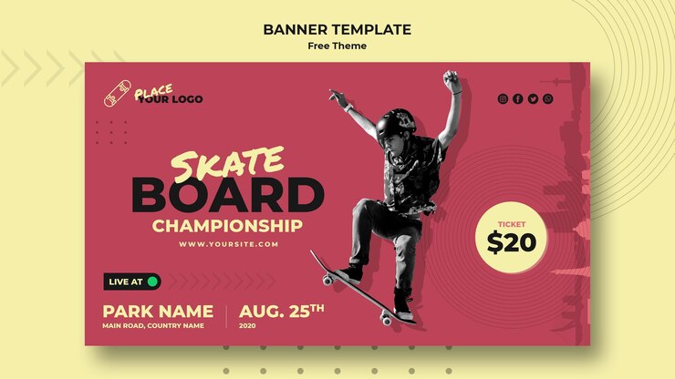 PSD gratuito modello di banner concetto di skateboard