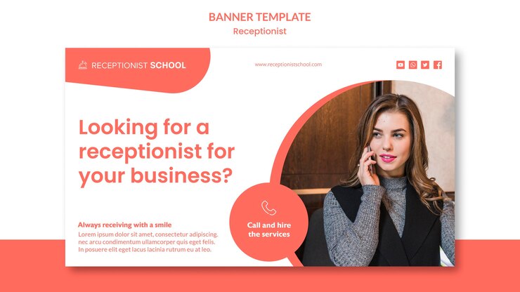PSD gratuito modello di banner concetto receptionist