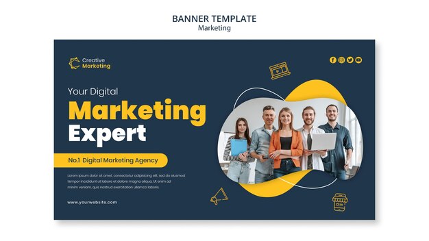 Modello di banner design con esperto di marketing