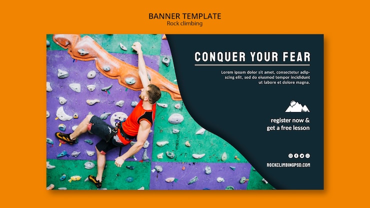 PSD gratuito modello di banner di arrampicata su roccia