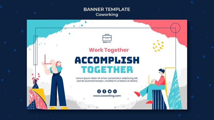 PSD gratuito modello di banner di co-working illustrato
