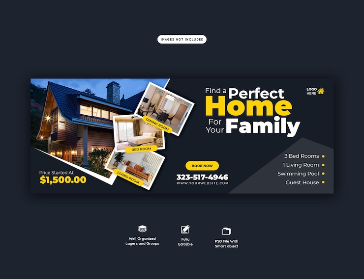 PSD gratuito modello di banner di copertina di facebook della proprietà della casa immobiliare