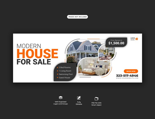 Modello di banner di copertina di facebook della proprietà della casa immobiliare