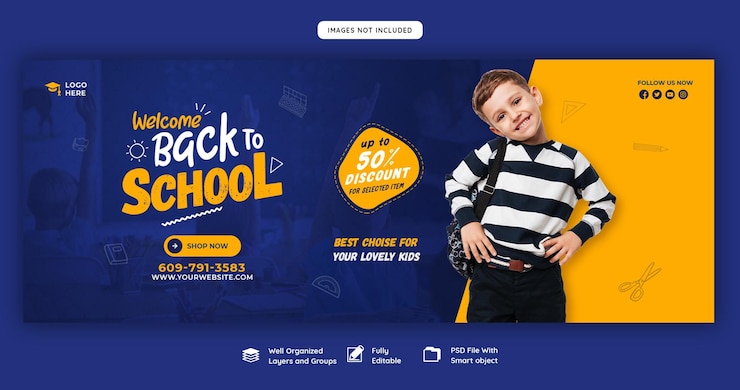 PSD gratuito modello di banner di copertina di facebook per il ritorno a scuola