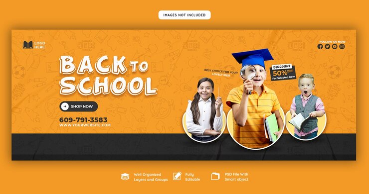 PSD gratuito modello di banner di copertina di facebook per il ritorno a scuola