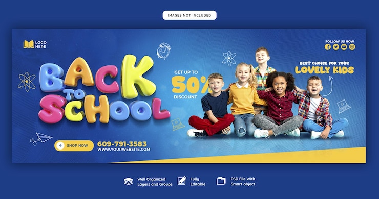 PSD gratuito modello di banner di copertina di facebook per il ritorno a scuola