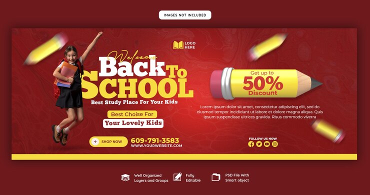 PSD gratuito modello di banner di copertina di facebook per il ritorno a scuola