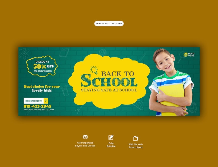 PSD gratuito modello di banner di copertina di facebook per il ritorno a scuola