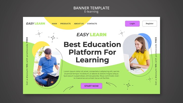 PSD gratuito modello di banner di e-learning design piatto