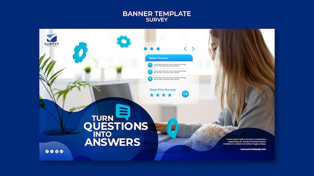Modello di banner di indagine blu creativo