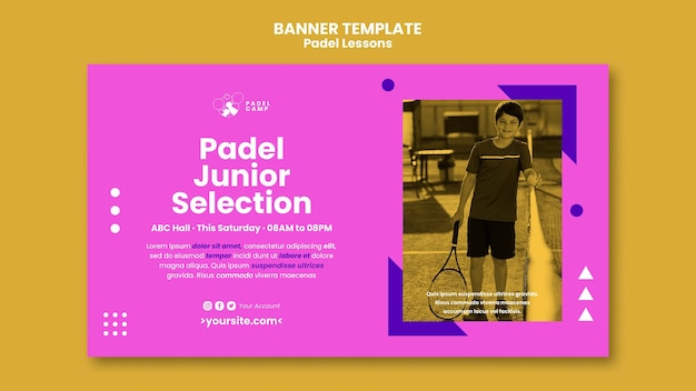 Modello di banner di lezioni di paddle tennis design piatto
