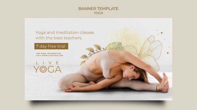 Modello di banner di prova gratuita di yoga dal vivo