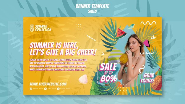Modello di banner di saldi estivi