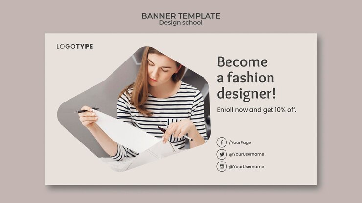 PSD gratuito modello di banner di scuola di design di moda