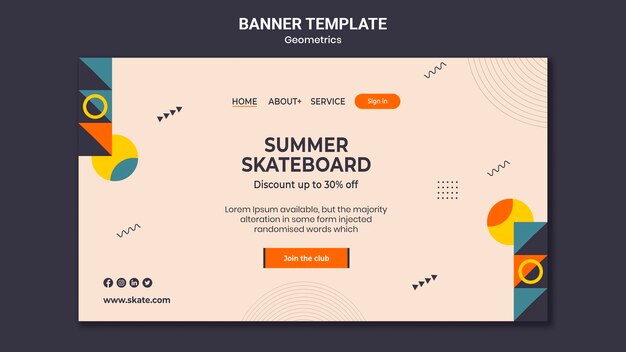 Modello di banner di skateboard estivo