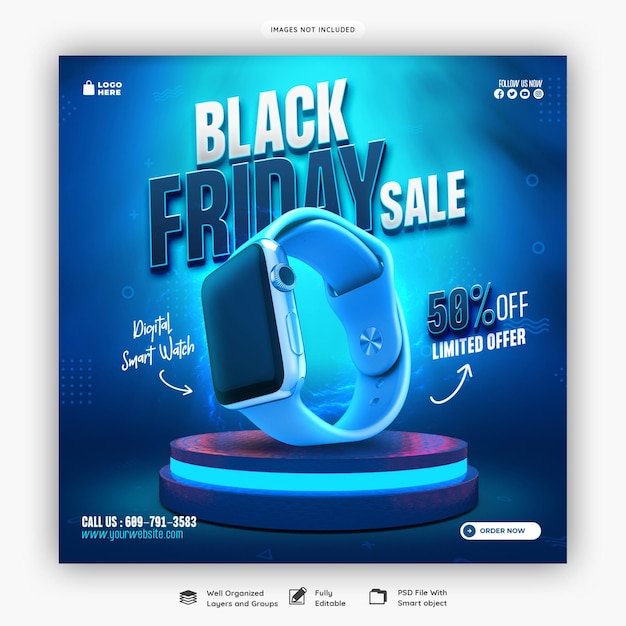 Modello di banner di social media di vendita super black friday