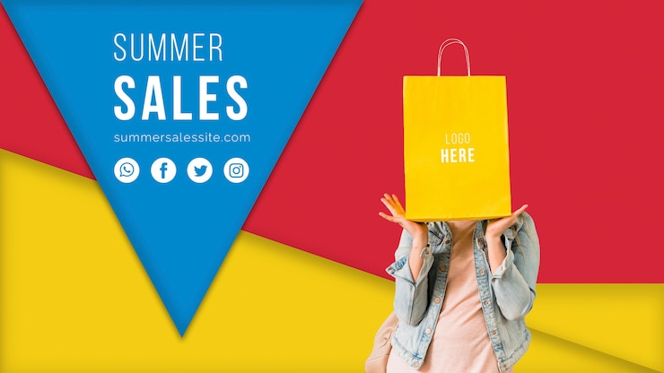 PSD gratuito modello di banner di vendite estive con forme triangolari colorate