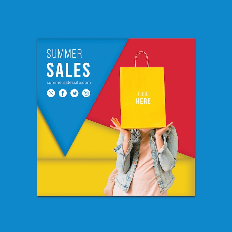 PSD gratuito modello di banner di vendite estive con forme triangolari colorate